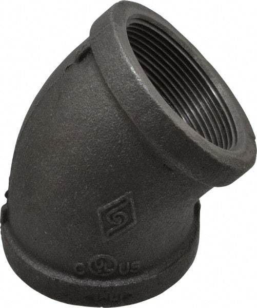 B&K Mueller - Size 2", Class 150, Malleable Iron Black Pipe 45° Elbow - 150 psi, Threaded End Connection - Exact Tool & Supply
