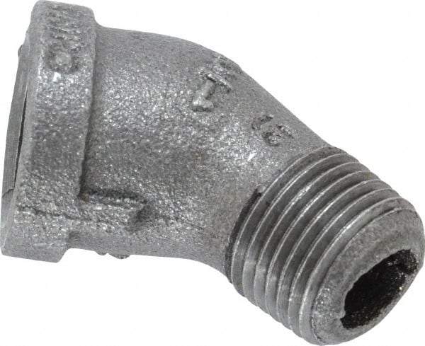 B&K Mueller - Size 1/2", Class 150, Malleable Iron Black Pipe 45° Street Elbow - 150 psi, Threaded End Connection - Exact Tool & Supply