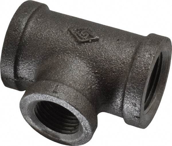 B&K Mueller - Size 3/4 x 1/2", Class 150, Malleable Iron Black Pipe Reducing Tee - 150 psi, Threaded End Connection - Exact Tool & Supply