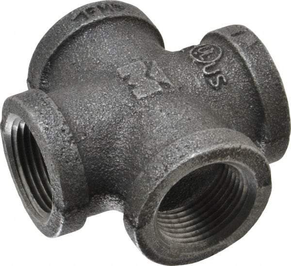 Value Collection - Size 3/4", Class 150, Malleable Iron Black Pipe Cross - 150 psi, Threaded End Connection - Exact Tool & Supply