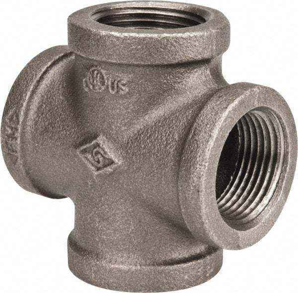 B&K Mueller - Size 1", Class 150, Malleable Iron Black Pipe Cross - 150 psi, Threaded End Connection - Exact Tool & Supply