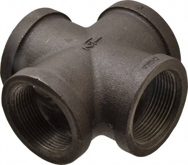 B&K Mueller - Size 1-1/2", Class 150, Malleable Iron Black Pipe Cross - 150 psi, Threaded End Connection - Exact Tool & Supply