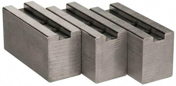 Abbott Workholding Products - 1.5mm x 60° Serrated Attachment, Square Soft Lathe Chuck Jaw - 3 Jaws, Aluminum, 63/64" Btw Mount Hole Ctrs, 4" Long x 1-1/2" Wide x 2" High, 0.5512" Groove, 0.4724" & 12mm Fastener - Exact Tool & Supply