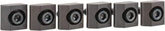 Mitee-Bite - 1/4-20 Screw Thread, 3/4" Wide x 0.15" High, Serrated Steel Standard Style Screw Mount Toe Clamp - 3,600 Lb Holding Force, 174" Lb Torque, 14.5 Lb Ft Torque, 0.57" Long Extension, 0.024" Throw, 6 Clamps in Package - Exact Tool & Supply