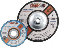 Camel Grinding Wheels - 24 Grit, 6" Wheel Diam, 1/4" Wheel Thickness, 7/8" Arbor Hole, Type 27 Depressed Center Wheel - Coarse Grade, Aluminum Oxide, Resinoid Bond, 10,200 Max RPM - Exact Tool & Supply