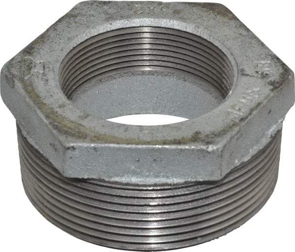 Made in USA - Class 150, 3 x 2" Galvanized Pipe Hex Bushing - Threaded, Malleable Iron - Exact Tool & Supply