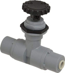 Specialty Mfr - 1/4" Pipe, Inline Needle Valve - EPDM Seal, Push To Connect x Push To Connect Ends, PVC Valve, 125 Max psi - Exact Tool & Supply