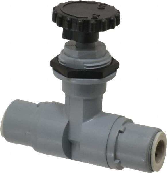 Specialty Mfr - 3/8" Pipe, Inline Needle Valve - EPDM Seal, Push To Connect x Push To Connect Ends, PVC Valve, 125 Max psi - Exact Tool & Supply