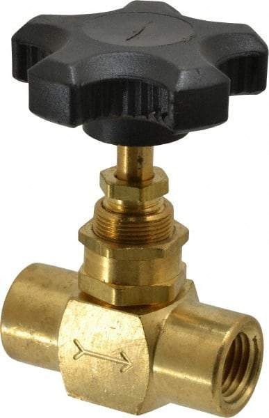 Specialty Mfr - 1/4" Pipe, Inline Needle Valve - FNPT x FNPT Ends, Brass Valve, 500 Max psi - Exact Tool & Supply