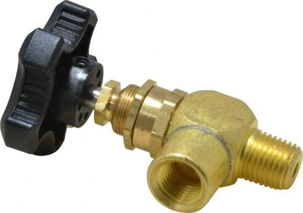 Specialty Mfr - 1/4" Pipe, Angled Needle Valve - MNPT x FNPT Ends, Brass Valve, 500 Max psi - Exact Tool & Supply