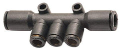 Legris - 8 x 4mm Outside Diam, Nylon Push-to-Connect Multiple Tee with Mounting Holes - 290 Max psi, Black - Exact Tool & Supply