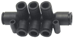 Legris - 8 x 4mm Outside Diam, Nylon Push-to-Connect Double Multiple Tee with Mounting Holes - 290 Max psi, Black - Exact Tool & Supply
