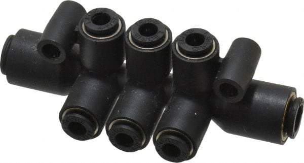 Legris - 6 x 4mm Outside Diam, Nylon Push-to-Connect Double Multiple Tee with Mounting Holes - 290 Max psi, Black - Exact Tool & Supply