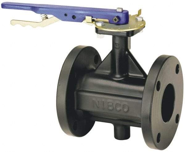NIBCO - 5" Pipe, Flanged Butterfly Valve - Bare Stem Handle, Cast Iron Body, Polyamide Seat, 200 WOG, EPDM Coated Ductile Iron Disc, Stainless Steel Stem - Exact Tool & Supply