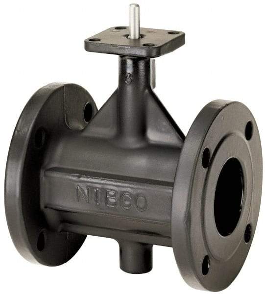 NIBCO - 10" Pipe, Flanged Butterfly Valve - Bare Stem Handle, Ductile Iron Body, Polyamide Seat, 285 WOG, EPDM Coated Ductile Iron Disc, Stainless Steel Stem - Exact Tool & Supply