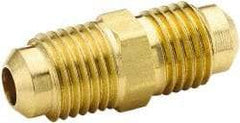 Parker - 1/2" Tube OD, 45° Brass Flared Tube Union - 3/4-16 UNF, Flare x Flare Ends - Exact Tool & Supply