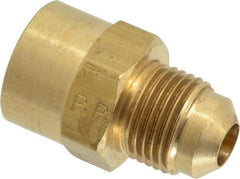 Parker - 3/8" Tube OD, 45° Brass Flared Tube Female Connector - 3/8-18 NPTF, Flare x FNPTF Ends - Exact Tool & Supply