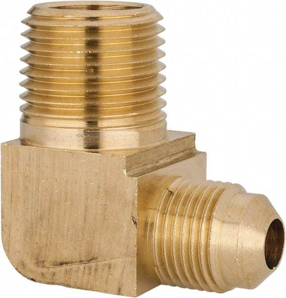 Parker - 3/8" Tube OD, 45° Brass Flared Tube Extended Male Elbow - 1/2-14 NPTF, Flare x MNPTF Ends - Exact Tool & Supply