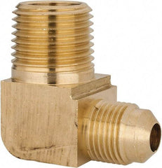 Parker - 3/8" Tube OD, 45° Brass Flared Tube Extended Male Elbow - 1/2-14 NPTF, Flare x MNPTF Ends - Exact Tool & Supply