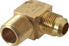 Parker - 1/2" Tube OD, 45° Brass Flared Tube Extended Male Elbow - 1/2-14 NPTF, Flare x MNPTF Ends - Exact Tool & Supply
