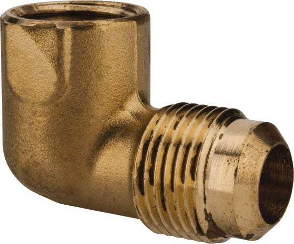 Parker - 5/8" Tube OD, 45° Brass Flared Tube Female Elbow - 1/2-14 NPTF, Flare x FNPTF Ends - Exact Tool & Supply