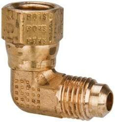 Parker - 3/4" Tube OD, 45° Brass Flared Tube Swivel Nut Elbow - 1-1/16-14 UNF, Flare x Swivel Ends - Exact Tool & Supply