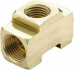 Parker - 3/8" Tube OD, Brass Flared Tube Inverted Female Branch Tee - 1/4-18 NPTF, Flare x FNPTF Ends - Exact Tool & Supply