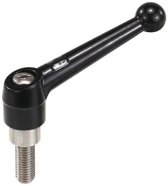 KIPP - 3/8-16, 0.83" Hub Diam, Zinc Die Cast (Stainless Steel Components) Threaded Stud Adjustable Clamping Lever - 2.36" Stud Length, 3.54" OAL, 2.26" High - Exact Tool & Supply