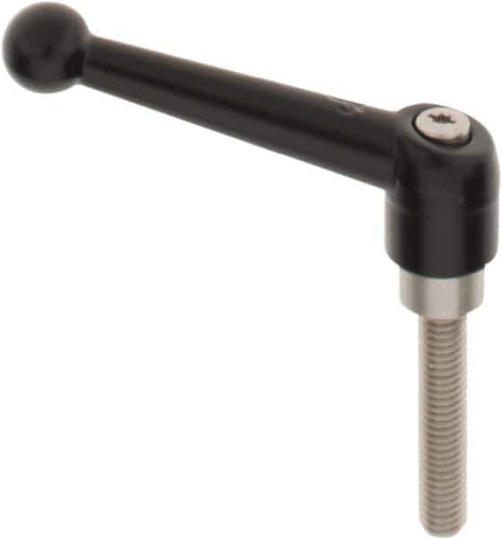 KIPP - 3/8-16, 0.83" Hub Diam, Zinc Die Cast (Stainless Steel Components) Threaded Stud Adjustable Clamping Lever - 1.97" Stud Length, 3.54" OAL, 2.26" High - Exact Tool & Supply