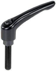 KIPP - 3/8-16, 1.06" Hub Diam, Zinc Die Cast (Steel Components) Threaded Stud Adjustable Clamping Lever - 1.18" Stud Length, 4.29" OAL, 2.48" High - Exact Tool & Supply