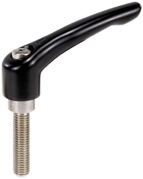 KIPP - M8 x 1.25, 18.5mm Hub Diam, Zinc Die Cast (Stainless Steel Components) Metric Threaded Stud Adjustable Clamping Lever - 50mm Stud Length, 74.5mm OAL, 42.5mm High - Exact Tool & Supply