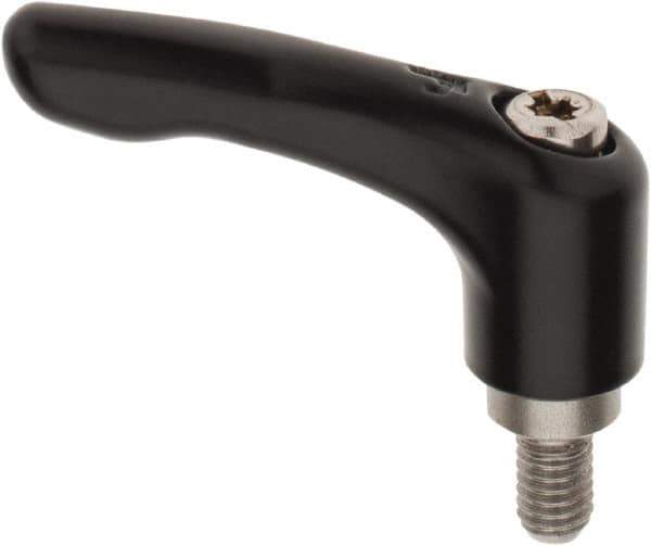 KIPP - M6 x 1.0, 13mm Hub Diam, Zinc Die Cast (Stainless Steel Components) Metric Threaded Stud Adjustable Clamping Lever - 10mm Stud Length, 47mm OAL, 31mm High - Exact Tool & Supply