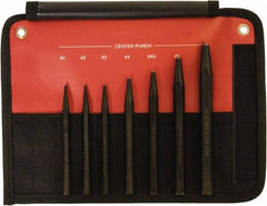 Mayhew - 7 Piece, 1/16 to 1/4", Center Punch Set - Hex Shank, Steel, Comes in Kit Bag - Exact Tool & Supply