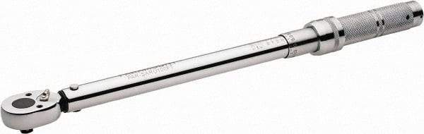 Paramount - 3/8" Drive Micrometer Type Ratchet Head Torque Wrench - 33.9 N/m to 142 N/m Torque, 16-1/2" OAL, 1/2 Ft/Lb Graduation - Exact Tool & Supply