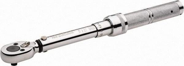 Paramount - 1/4" Drive Micrometer Type Ratchet Head Torque Wrench - 1.7 N/m to 6 N/m Torque, 8" OAL, 1 In/Lb Graduation - Exact Tool & Supply