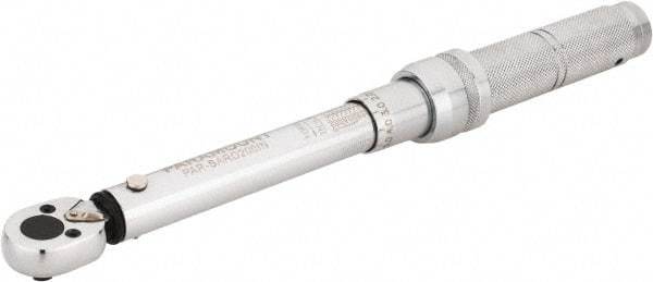 Paramount - 1/4" Drive Micrometer Type Ratchet Head Torque Wrench - 5.1 N/m to 23 N/m Torque, 11-1/2" OAL, 1 In/Lb Graduation - Exact Tool & Supply