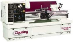 Clausing - 15-3/4" Swing, 50" Between Centers, 230/460 Volt, Triple Phase Engine Lathe - 4MT Taper, 7-1/2 hp, 25 to 2,000 RPM, 2-1/8" Bore Diam, 49" Deep x 51" High x 99" Long - Exact Tool & Supply