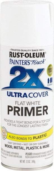 Rust-Oleum - 12 oz White Aerosol Primer - 12 Sq Ft/Gal, Direct to Metal, Quick Drying, Interior/Exterior - Exact Tool & Supply