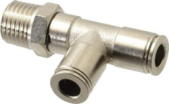 Value Collection - 1/4" Outside Diam, 1/4 NPT, Nickel Plated Brass Push-to-Connect Tube Male Run Tee - 150 Max psi, Tube to Male NPT Connection, Brass O-Ring - Exact Tool & Supply