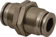 Value Collection - 3/8" Outside Diam, Nickel Plated Brass Push-to-Connect Tube Bulkhead Union - 150 Max psi, Tube to Tube Connection, Brass O-Ring - Exact Tool & Supply