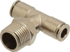 Value Collection - 1/4" Outside Diam, 3/8 NPT, Nickel Plated Brass Push-to-Connect Tube Male Branch Tee - 150 Max psi, Tube to Male NPT Connection, Brass O-Ring - Exact Tool & Supply