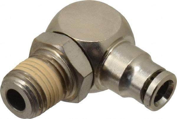 Value Collection - 1/2" Outside Diam, 1/2 NPT, Nickel Plated Brass Push-to-Connect Tube Male Elbow - 150 Max psi, Tube to Male NPT Connection, Brass O-Ring - Exact Tool & Supply