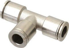Value Collection - 3/8" Outside Diam, Nickel Plated Brass Push-to-Connect Tube Union Tee - 150 Max psi, Tube to Tube Connection, Brass O-Ring - Exact Tool & Supply