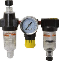 PRO-SOURCE - 1/8" NPT Port Miniature 3 Piece Filter-Regulator-Lubricator FRL Unit - Polycarbonate Bowl, 22 SCFM, 150 Max psi, 5.98" High, Manual Drain - Exact Tool & Supply