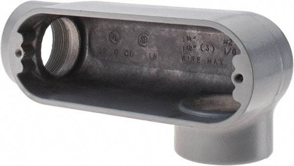 Thomas & Betts - LL Body, 1-1/2" Trade, IMC, Rigid Aluminum Conduit Body - Oval, 6-1/2" OAL, 32 cc Capacity, Gray - Exact Tool & Supply