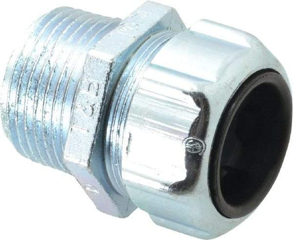Thomas & Betts - 0.7 to 0.95" Cable Capacity, Liquidtight, Straight Strain Relief Cord Grip - 1 NPT Thread, 1-5/8" Long, Steel - Exact Tool & Supply