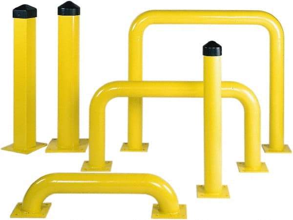 Eagle - 6-5/8" Diam x 42" High, Yellow Steel Bollard - 10" Wide x 10" Long Mounting Plate, 72 Lb - Exact Tool & Supply