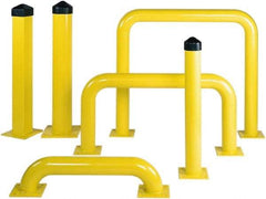 Eagle - 4-1/2" Diam x 36" High, Yellow Steel Bollard - 8" Wide x 8" Long Mounting Plate, 45 Lb - Exact Tool & Supply