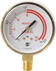 Miller-Smith - 1/4 Inch NPT, 30 Max psi, Brass Case Cylinder Pressure Gauge - 2-1/2 Inch Dial Diameter - Exact Tool & Supply