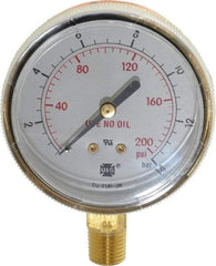 Miller-Smith - 1/4 Inch NPT, 200 Max psi, Brass Case Cylinder Pressure Gauge - 2-1/2 Inch Dial Diameter - Exact Tool & Supply